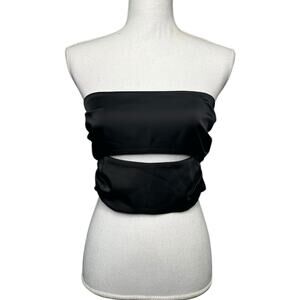 New Topshop Top Womens 6 Black Satin Bandeau Strapless Cropped Sexy Club Summer